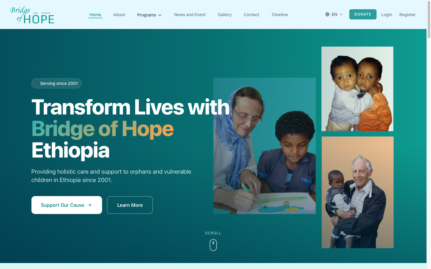 Bridge of Hope Ethiopia website built by Mirana