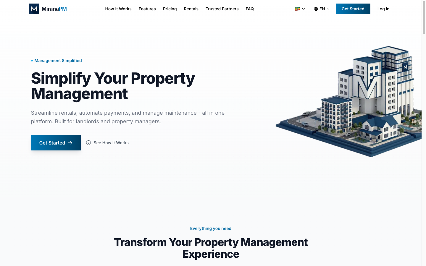MiranaPM property management dashboard — miranapm.com homepage